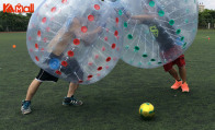 a blue and orange zorb ball